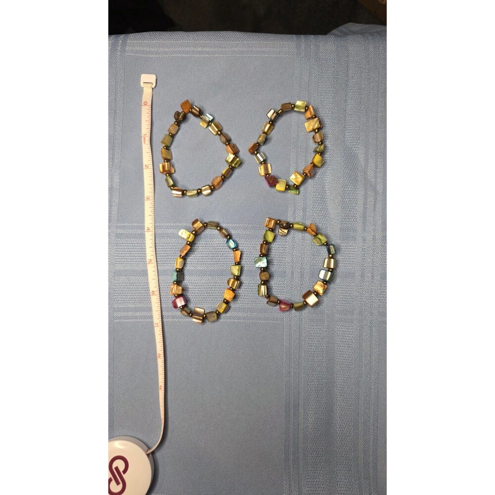 Set of 4 Colorful Abalone Shell Bead Bracelets